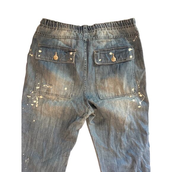 Women S Free People Mixed Up Distressed Utility Jeans Denim Pants Splatter - Picture 6 of 7